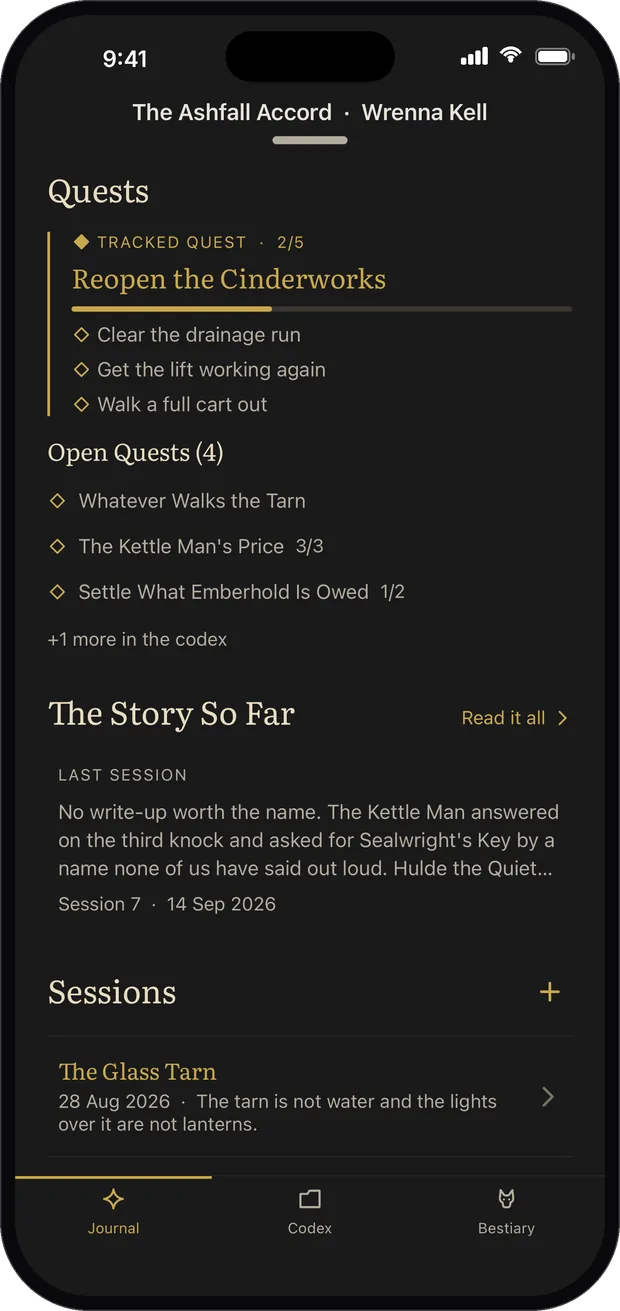 Campaign Journal's Journal tab on a phone