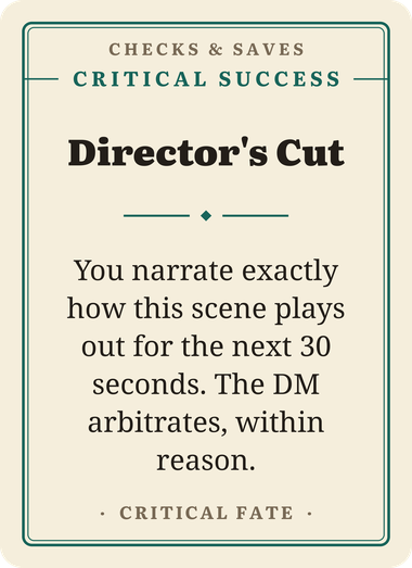 Director's Cut, a Critical Success Checks and Saves card
