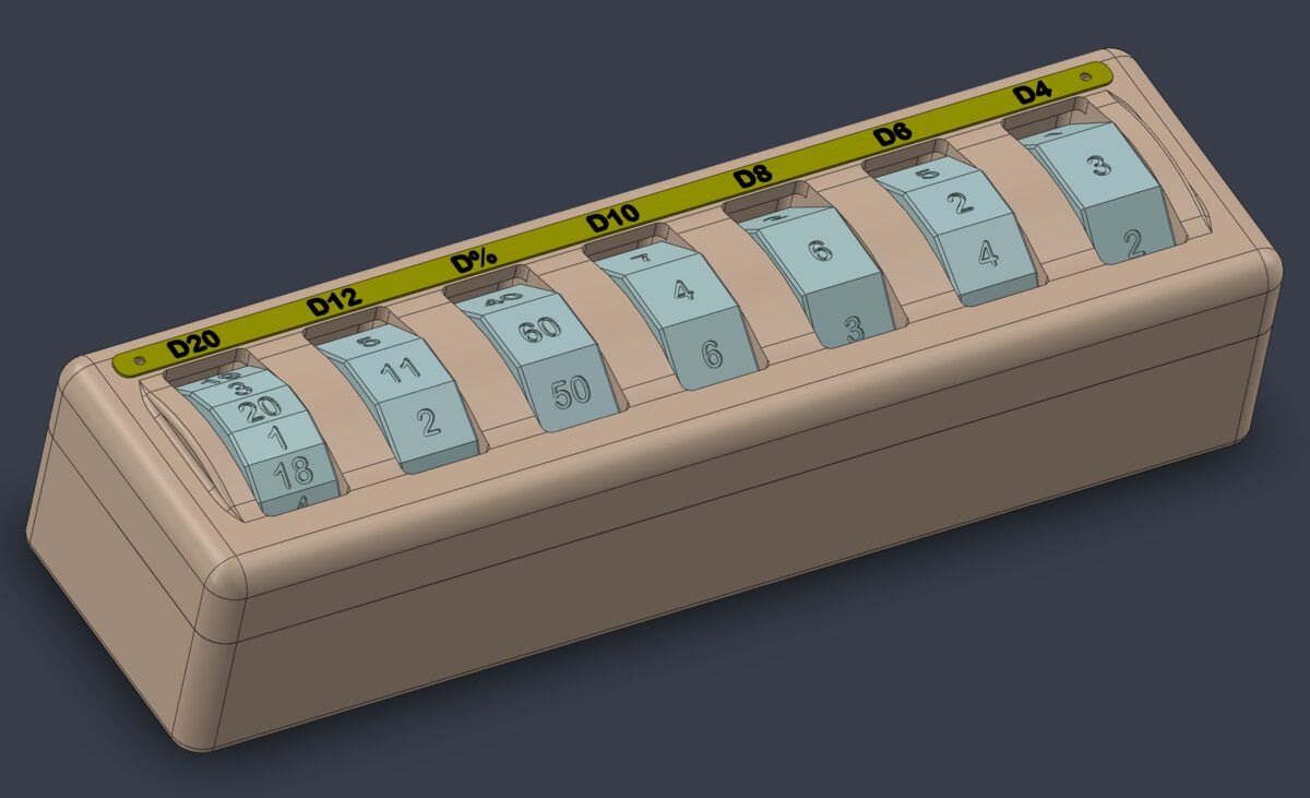 Dice Scroller CAD render, exploded engineering view